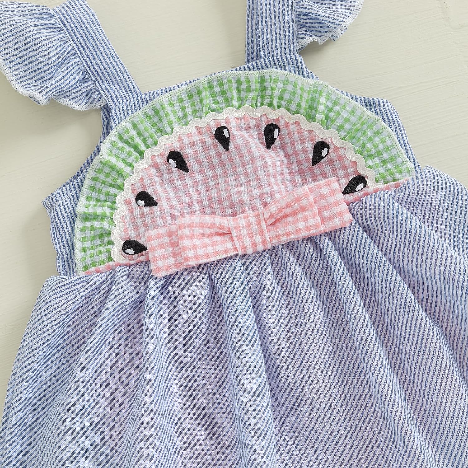 FIOMVA Baby Girl Summer Clothes Infant Stripe Watermelon Romper Dress Newborn Sleeveless Tutu Dresses Toddler Cute Outfit (A Stripe Watermelon Blue, 3-6 Months) - Image 6