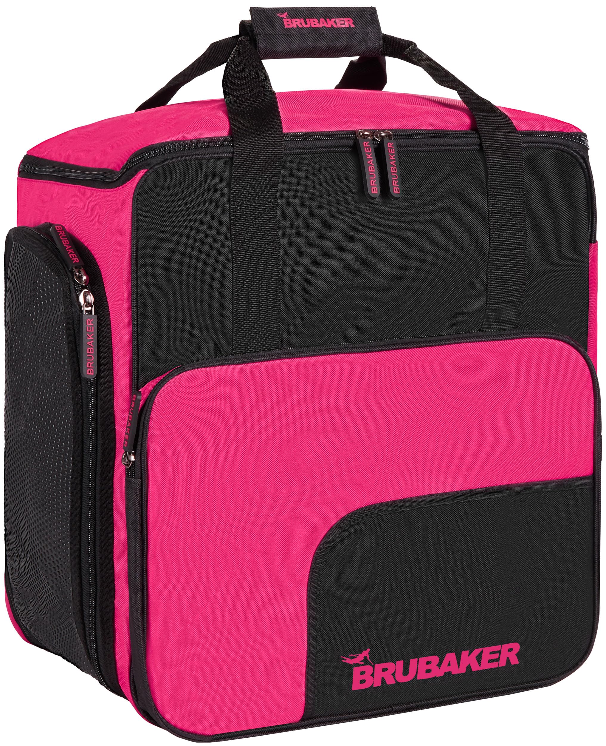 BRUBAKER Sac à chaussures de ski super fonctionnel - Sac à dos pour bottes de ski, casque de ski, gants et vêtements - Sac à chaussures de ski avec compartiment pour casque - Noir/rose