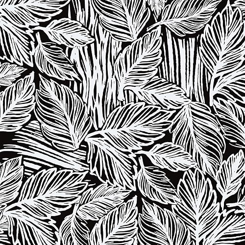 Papel tapiz de hojas negras para despegar y pegar, papel tapiz de hoja de palma tropical negro para baño, dormitorio, papel de contacto floral para