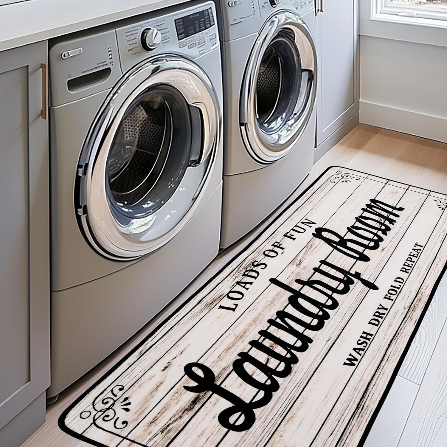 White nonslip laundry room rug for kitchen and bathroom