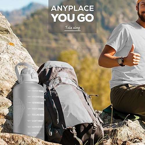 Miniatura 2 de Botella de agua motivacional con popote y asa, botella de agua de un galón de 128 oz3.8 L, jarra de agua reutilizable, logra una hidratación durante
