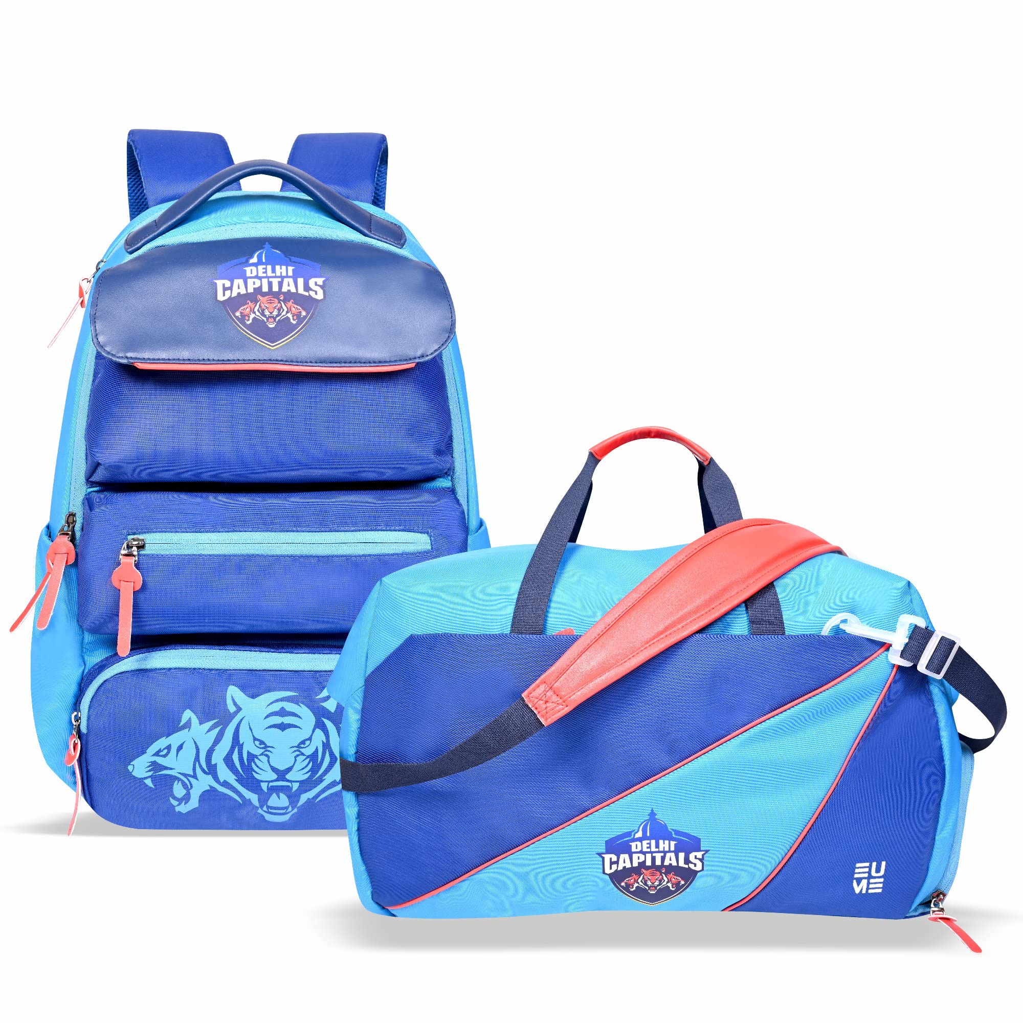 EUME IPL 2023 Combo of DC Delhi Capitals 29 Ltrs Laptop Backpack and 33 Ltrs Duffle Bag, for Men and Women, Blue Color