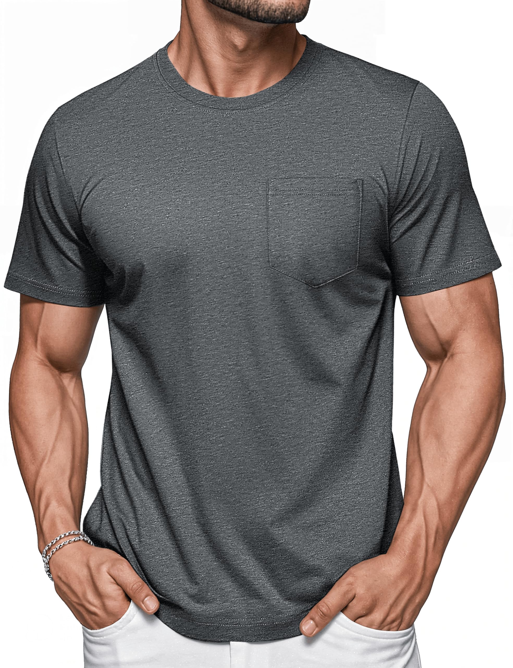 MAGCOMSEN Mens Pocket T Shirts Short Sleeve Cotton Moisture Wicking Plain Tshirts Casual Lightweight Summer Basic Tees