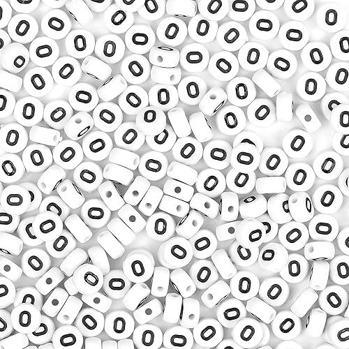 Auvoua - 300 cuentas de letras O de 0.16 x 0.27 pulgadas, cuentas blancas del alfabeto de forma redonda de acrílico sueltas para pulseras con