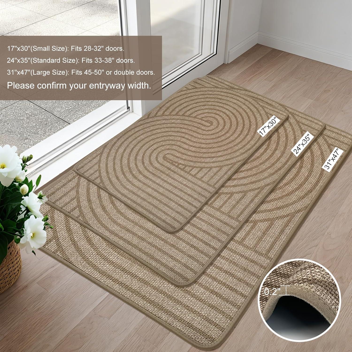 HDFK Geometric Front Door Mat Brown 35x24inches, Absorbent Non-Slip Low-Profile, Washable Easy Clean Welcome Indoor Outdoor Entrance Rug