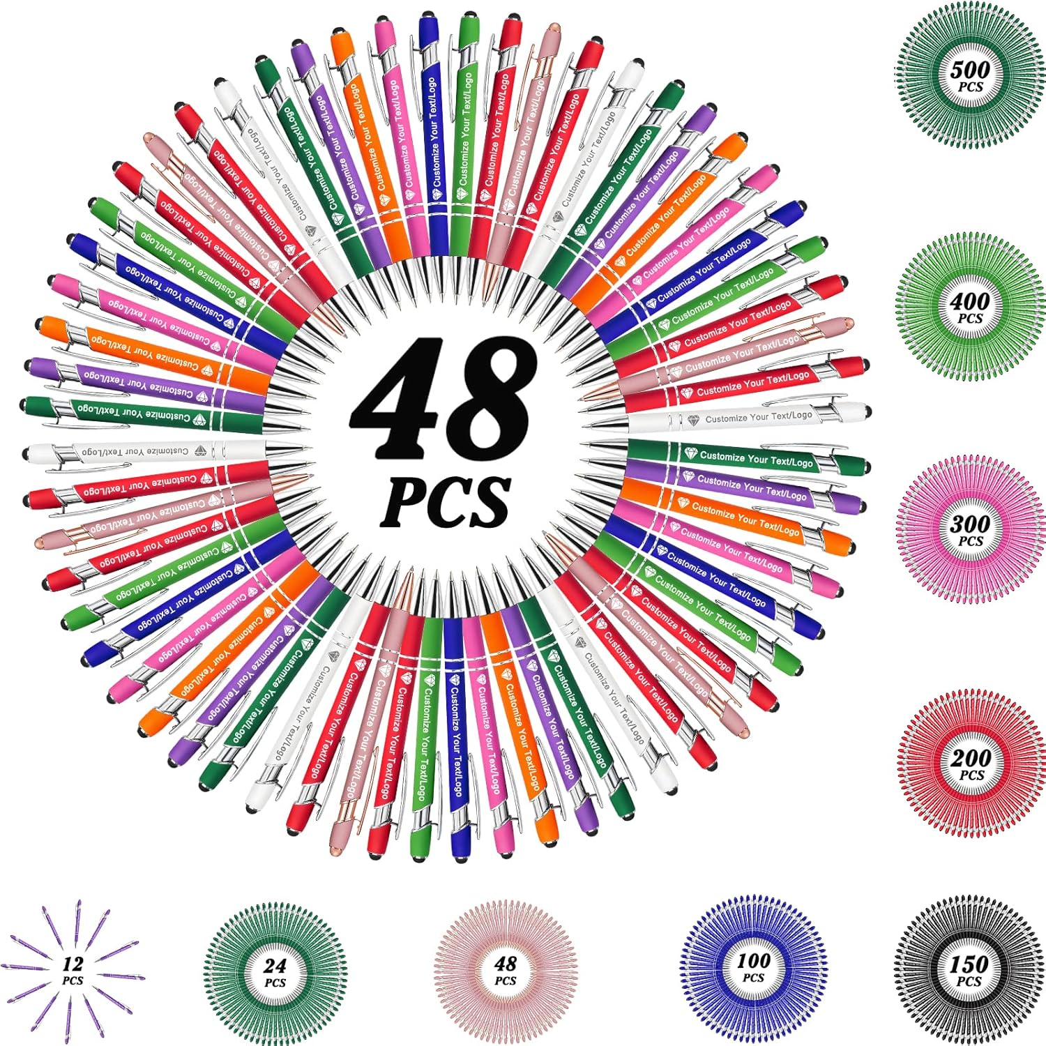 48 Pcs Personalized Pens Custom Ballpoint Pens with Name Logo Customized Ink Pens with Business Name Pen Name Engraved for Women Men Graduation Wedding Christmas Gift