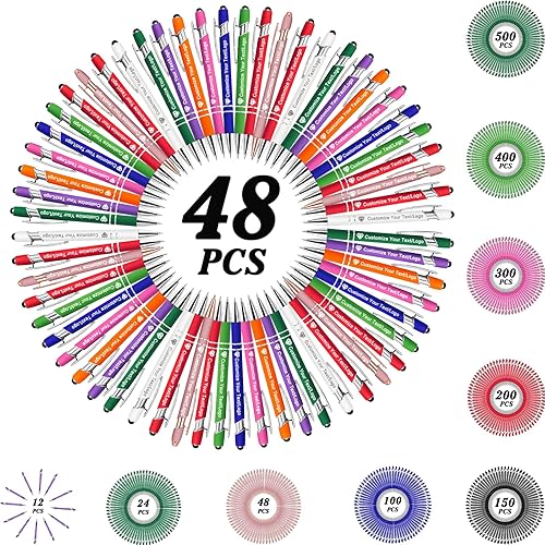 48 bolígrafos personalizados, bolígrafos personalizados con logotipo de nombre, bolígrafos de tinta personalizados con nombre comercial y nombre