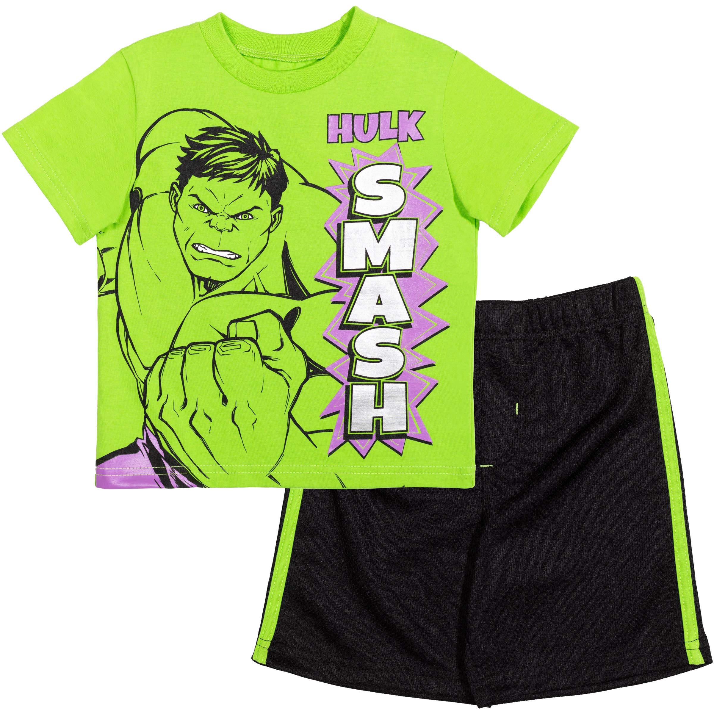 MarvelAvengers Hulk Captain America Black Panther Graphic T-Shirt and Shorts Outfit Set Toddler to Big Kid