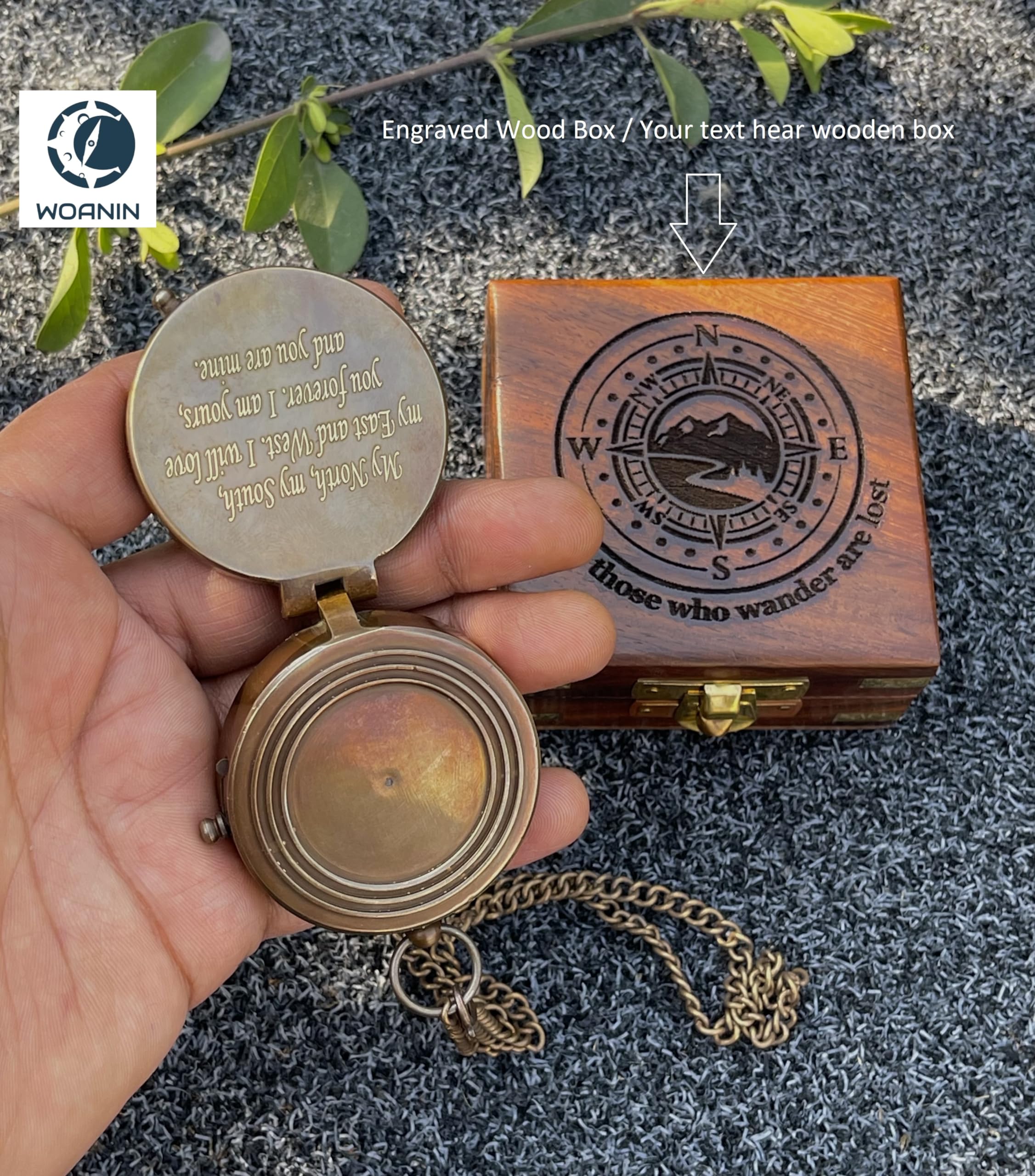 Brújula personalizada con estuche: brújula de reloj solar de latón vintage, brújula magnética de bolsillo para camping, senderismo, turismo, regalo de felicitaciones