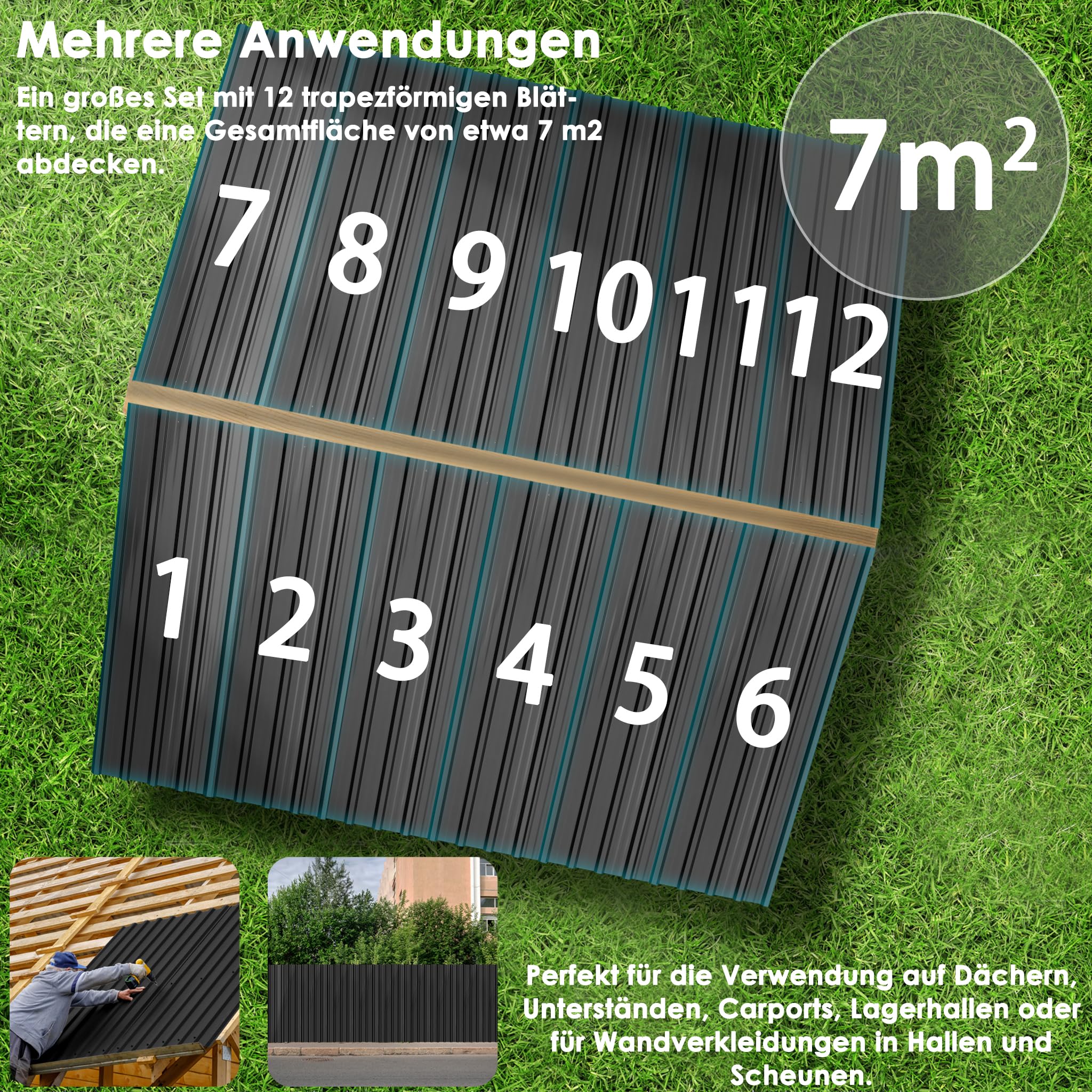 Trapezblech Profilblech Verzinkter Stahl 129,5x45 cm 14 m² Wetterfeste Dachbleche Garage Gartenhaus Schwarz