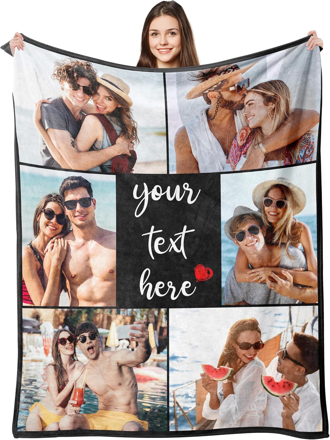 Custom Blanket with Picture Personalized Blankets Customized Photo Blanket Customizable Photo Collage Throw Blanket Gifts for Girlfriend Boyfriend Women Men Anniversary Birthday Valentine's Day