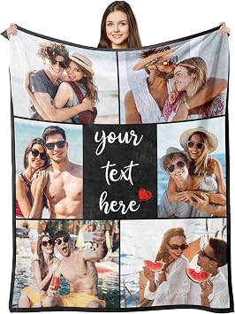 Custom Blanket with Picture Personalized Blankets Customized Photo Blanket Customizable Photo Collage Throw Blanket Gifts for Girlfriend Boyfriend Women Men Anniversary Birthday Valentines Day