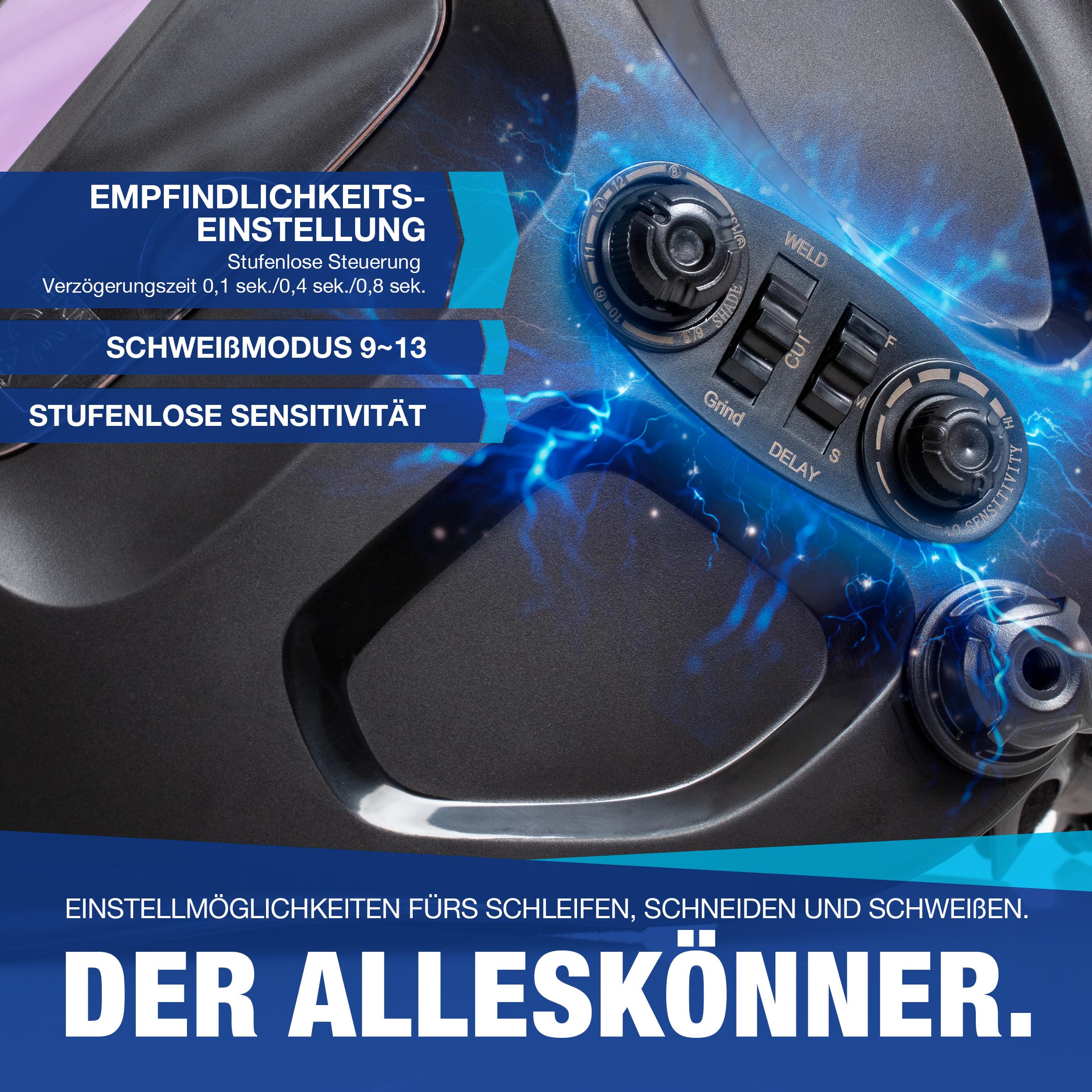 Automatik Schweißhelm NTG SGZ.2020 mit LY800F – 4 hochwertige Sensoren, Volleinstellbar Solar Schweisshelm für alle Schweißanwendungen für Schleifen, Schneiden, Schweißen