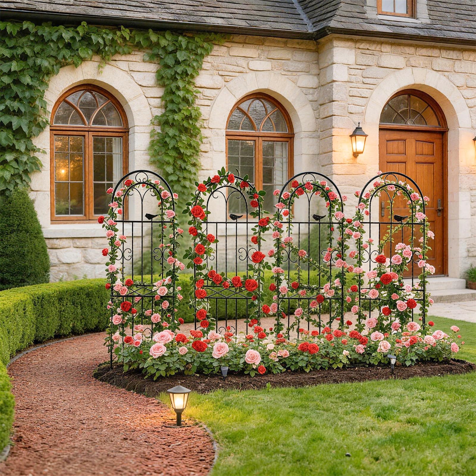 Rankgitter, 2-teiliges Set an Rankhilfen aus Metall, 180 × 50 cm, rostbeständig, für Rosenranken, Weinreben und Kletterpflanzen, zur Gartendekoration in Schwarz.