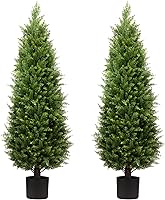 ECOLVANT 4ft Artificial Cedar Topiary Trees, Set of 2 UV-Resistant Faux Cypress Potted Plants for Indoor Outdoor Porch Garden