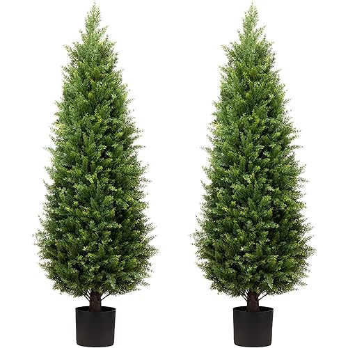 ECOLVANT 4ft Artificial Cedar Tree, UV Resistant, Plastic Material, Green Color, Indoor Outdoor Use