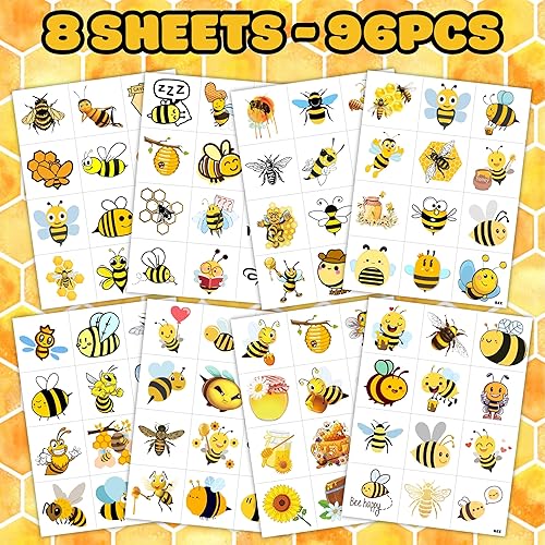 Miniatura 4 de 96 tatuajes temporales precortados de abeja para niños, bonitos recuerdos de fiesta y decoraciones, perfectos para fiestas de cumpleaños, premios