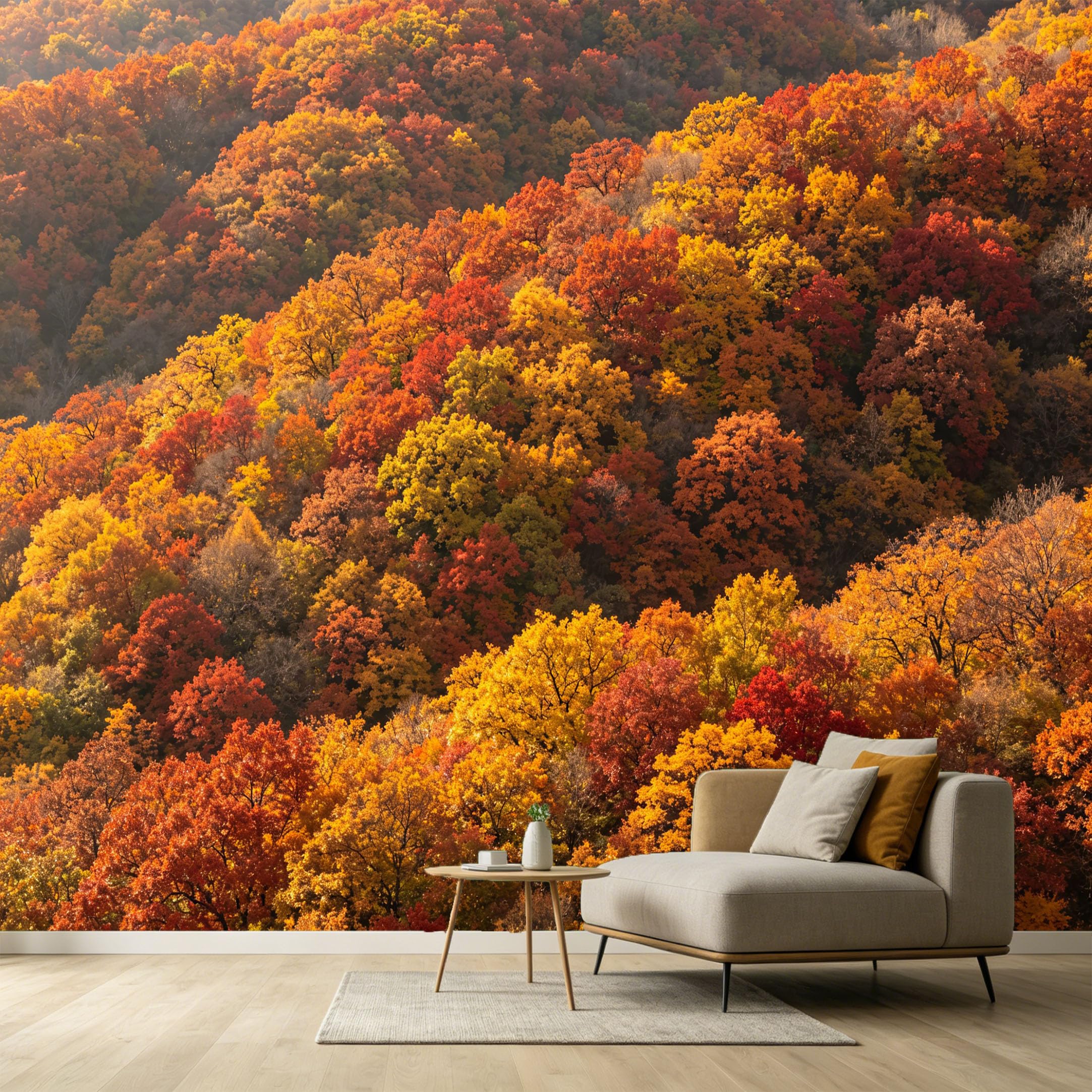 Custom Size Wall Murals Autumn Forest Landscape Vibrant Fall Foliage Scenic Mountain View SelfAdhesive Wall Fabric Removable Large Wallpaper for Photo Living Room