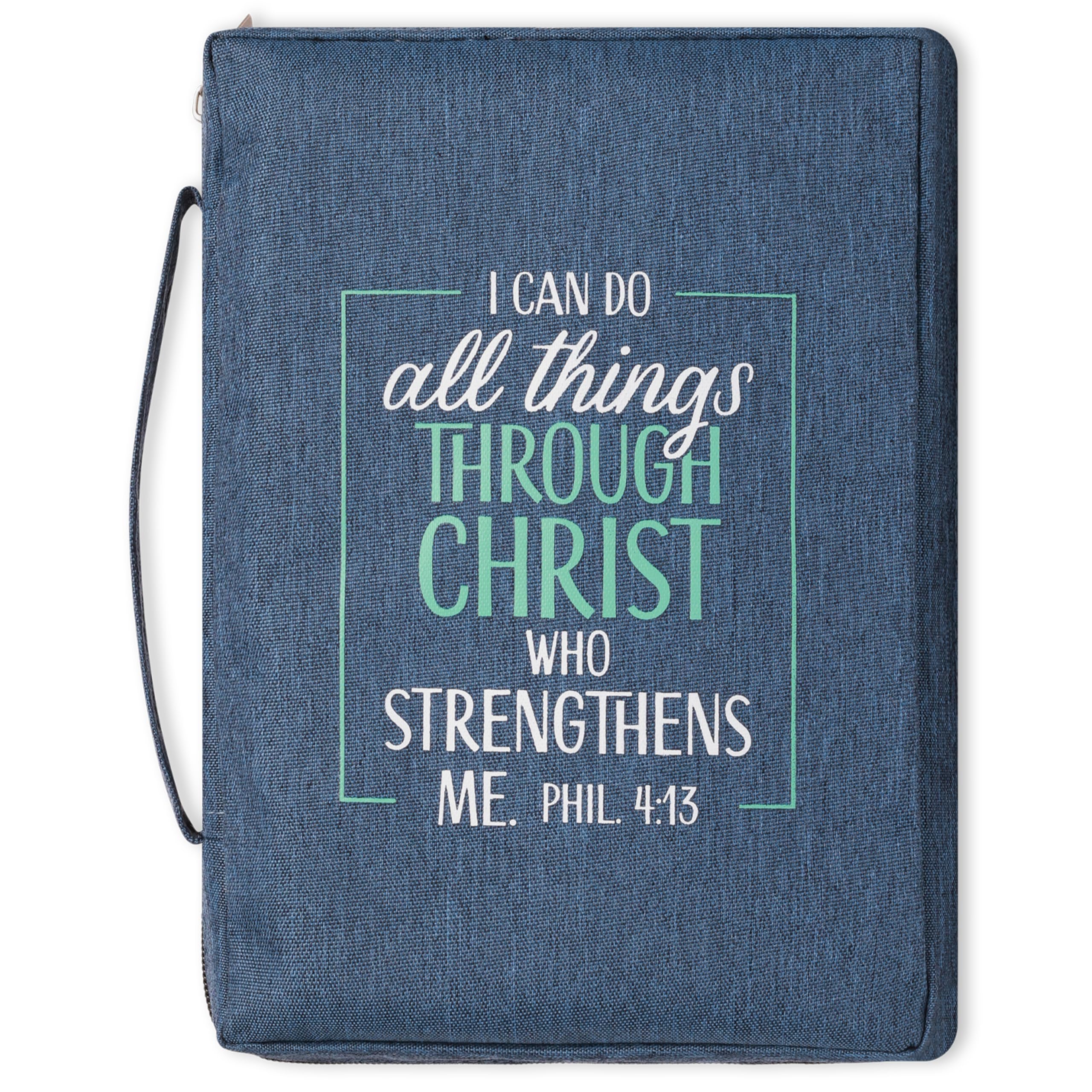 Christian Art Gifts Copertina Bibbia Uomo/Donna I Can Do All Things Philippians 4:13, Blu/Turchese Tela, Large-image
