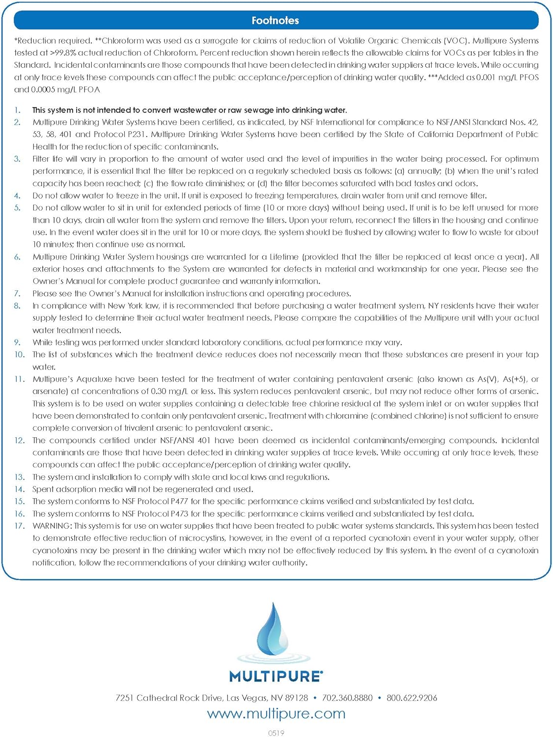 Aqualuxe NSF Performance Data Table Part 2