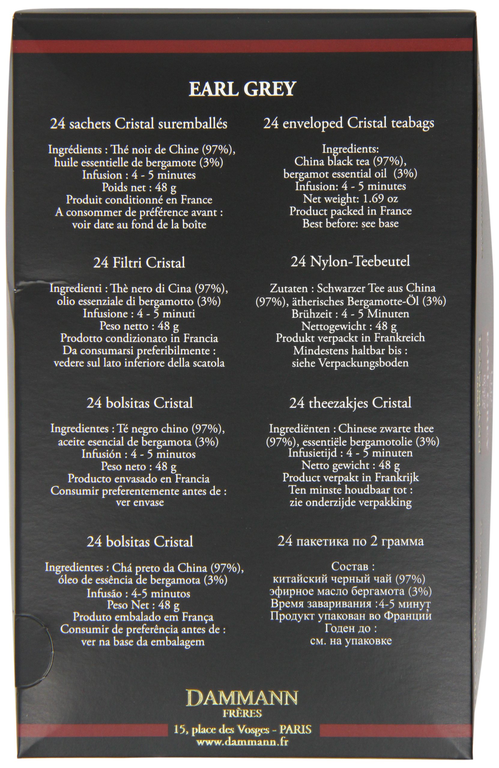 Dammann Earl Grey pojedynczo pakowane kryształowe herbatki (2 sztuki, łącznie 48 torebek herbacianych)