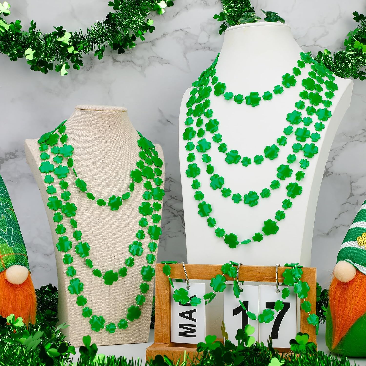50PCS St Patricks Day Necklace Bulk, Shamrock St Patrick's Day Green Necklaces, Irish Saint Patricks Day Necklace Bulk, St. Patricks Day 4 Leaf Clover Decorations Throw for Parade Party Supplies