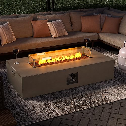 Miniatura 3 de SUNBURY Mesa para fogata de propano de 56 pulgadas para exteriores, mesa de fuego gris para patio de 50,000 BTU, mesa rectangular de gas de hormigón