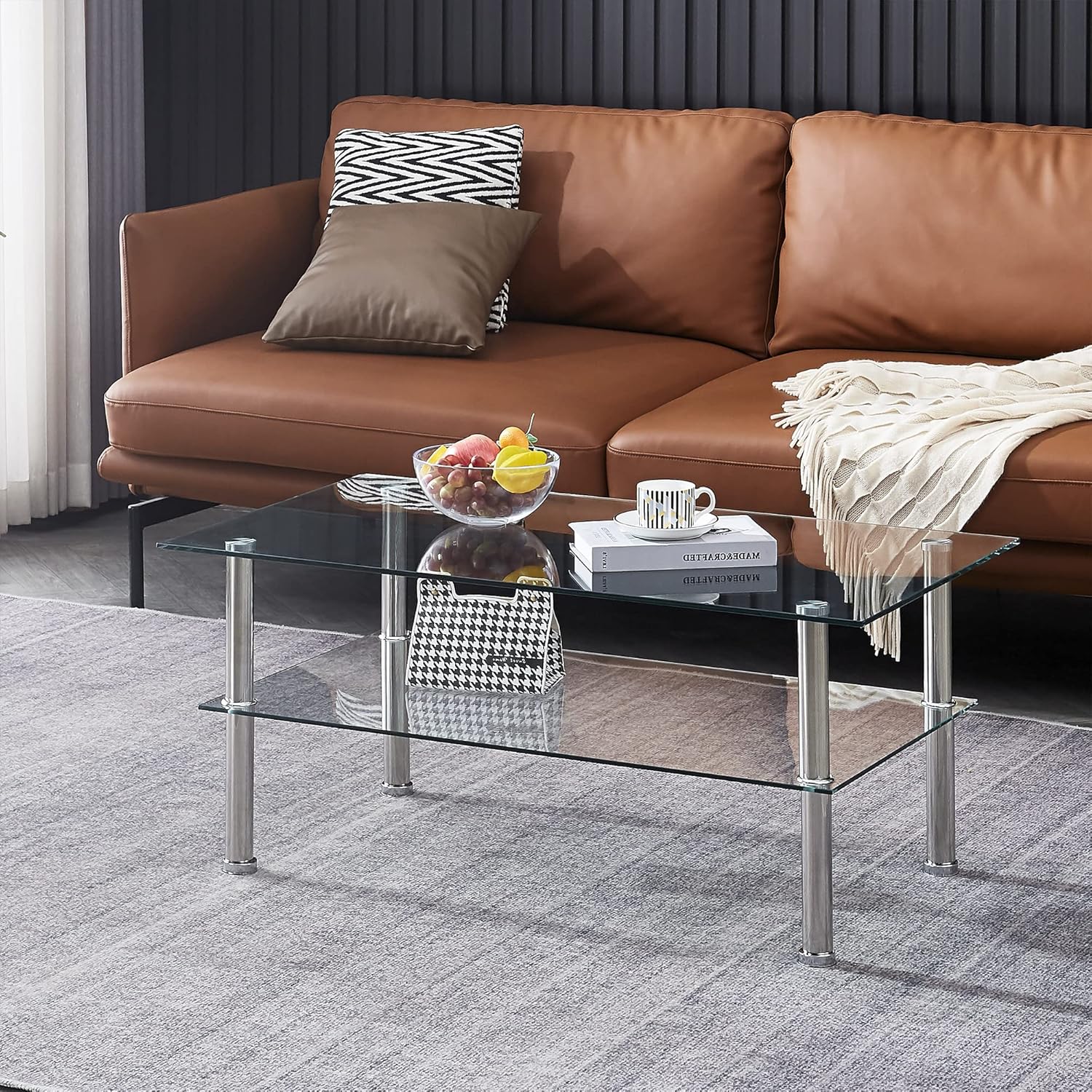 Glass Coffee Table with Glass Legs Modern Small Coffee Table for Living Room (GC)