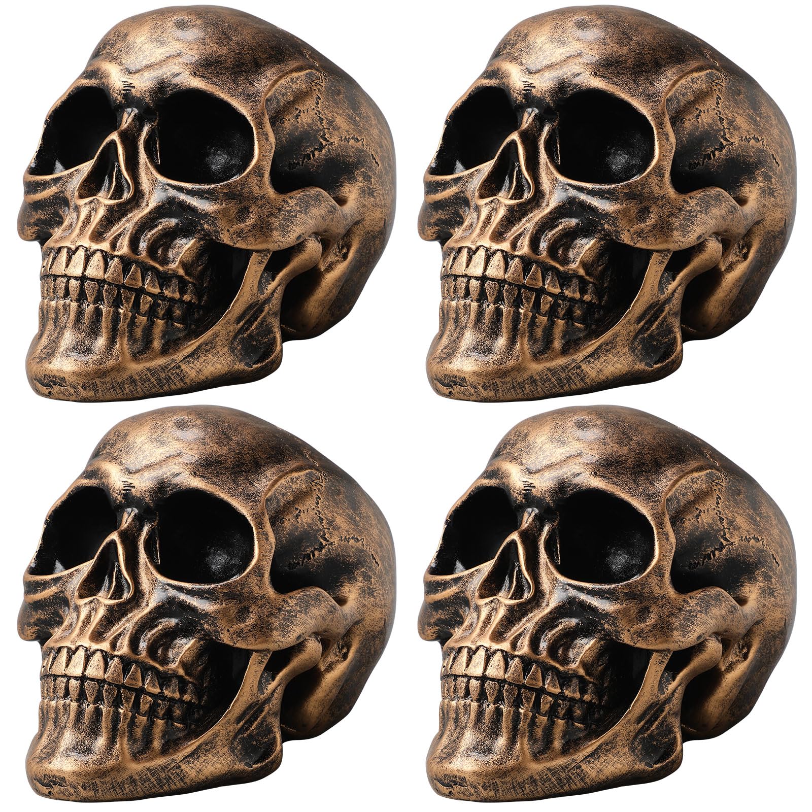 Tête de mort Halloween en résine Sratte : lot de 4 crânes déco pour table et bar