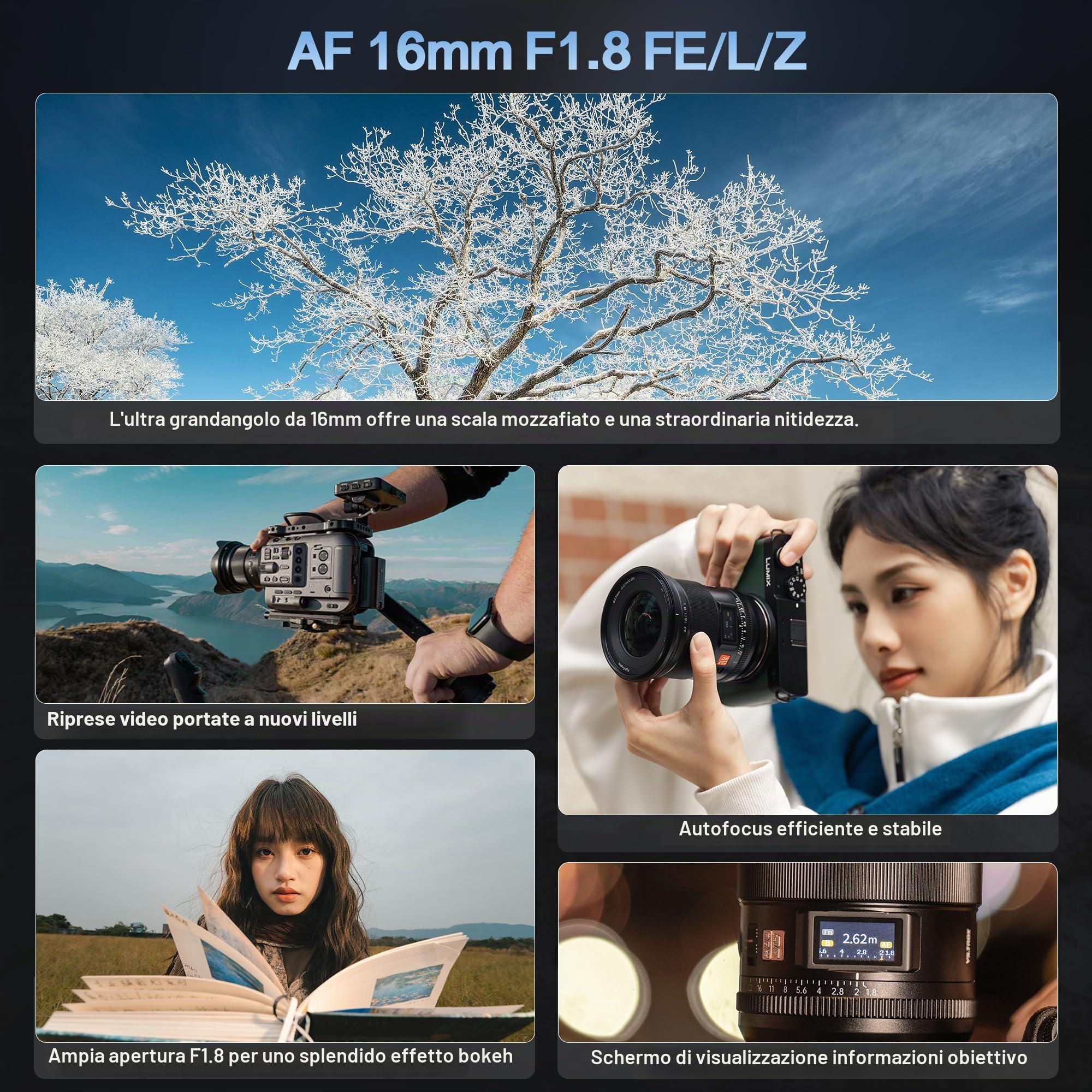 VILTROX AF 16mm F1.8 Obiettivo della fotocamera per L Mount Full Frame Messa a fuoco automatica Grande apertura grandangolare Protocollo nativo L-Mount