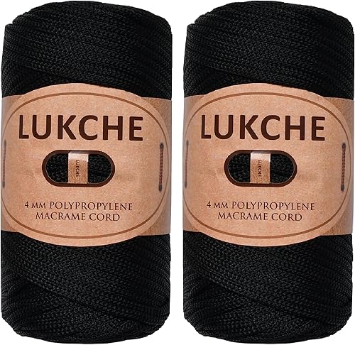 Lukche Cordón de macramé de 0.157 in (2 madejas) de alta calidad 100% polipropileno (2 x 104 yardas), cuerda de poliéster de hilo colorido para