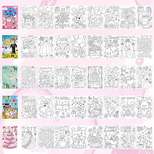 Miniatura 7 de Juego de 30 libros para colorear de boda para niños y niñas, juego de actividades de 40 páginas, kits de actividades para el día de San Valentín,