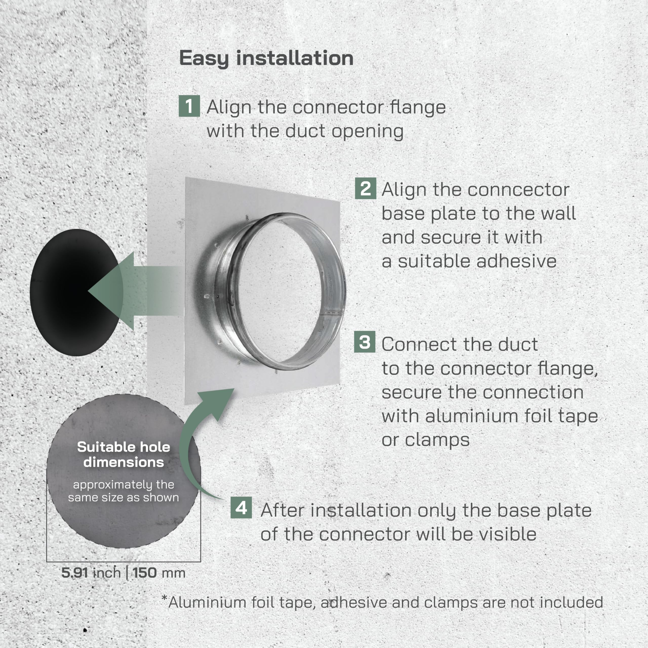 Vent Systems Kołnierz złącza kanałowego 15 cm z gumową uszczelką EDPM - adapter odpowietrzający suszarki i płyta montażowa - idealny do bezszwowych połączeń kanałowych HVAC, wentylatorów wyciągowych i