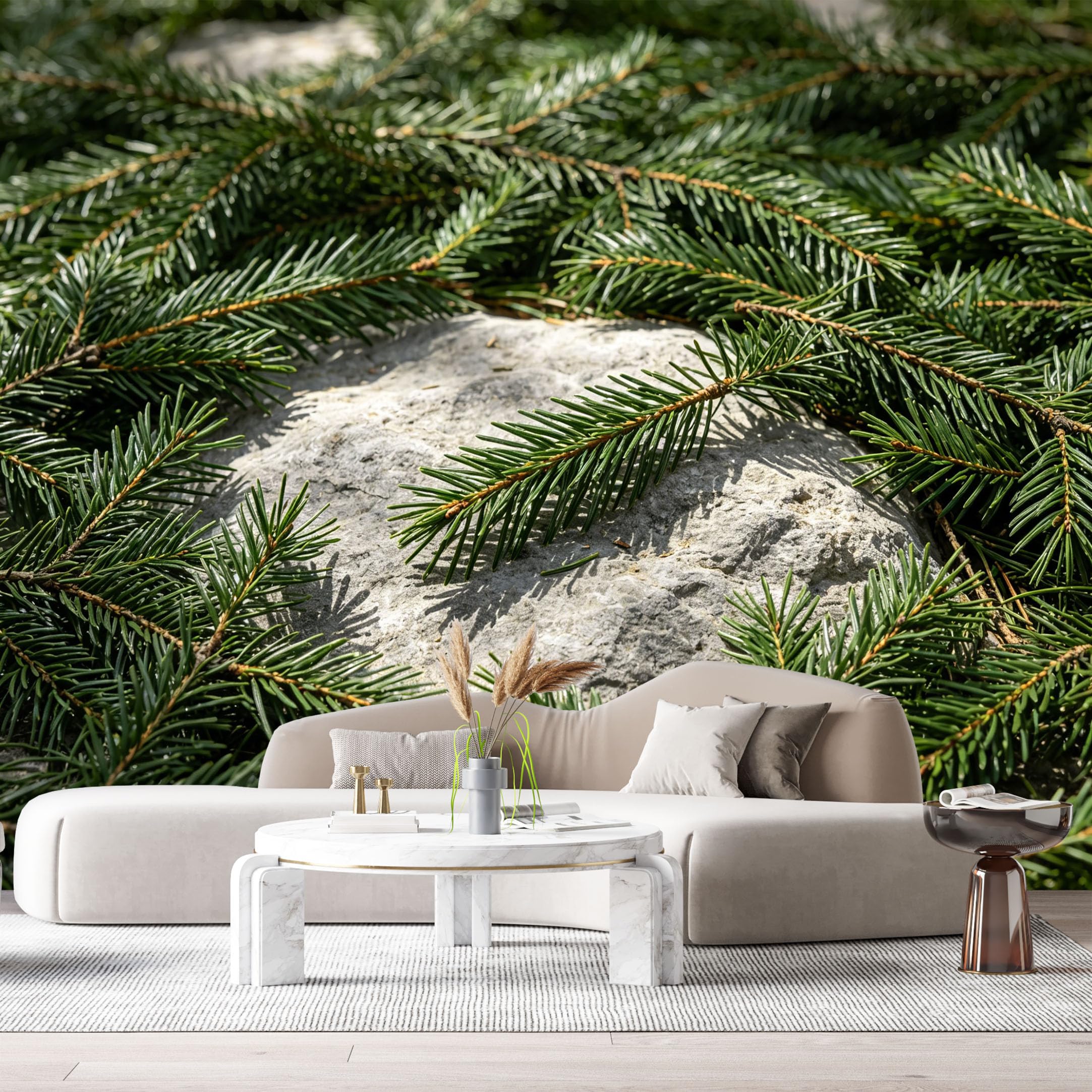 Custom Size Wall Murals Forest Botanical Pine Branches Stone Texture Natural Landscape SelfAdhesive Wall Fabric Removable Large Wallpaper for Photo Living Room