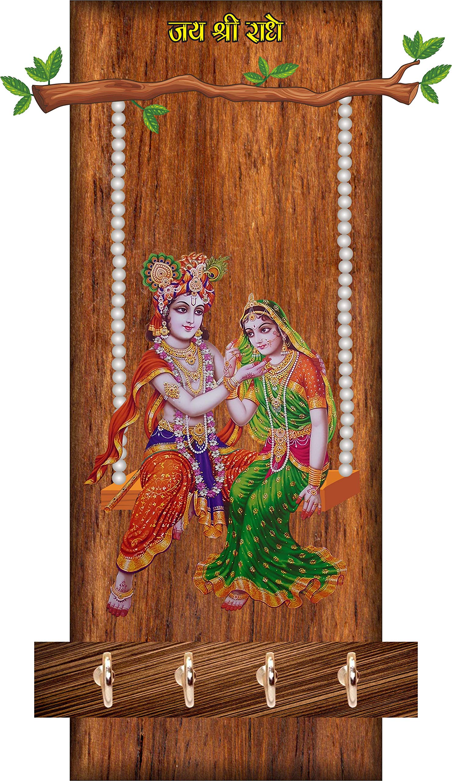 Navdi Creation Wood Idols Key Holder for Home, Offices, Living Room, Bed Room (UV Printed, Matte Finish) (D2)
