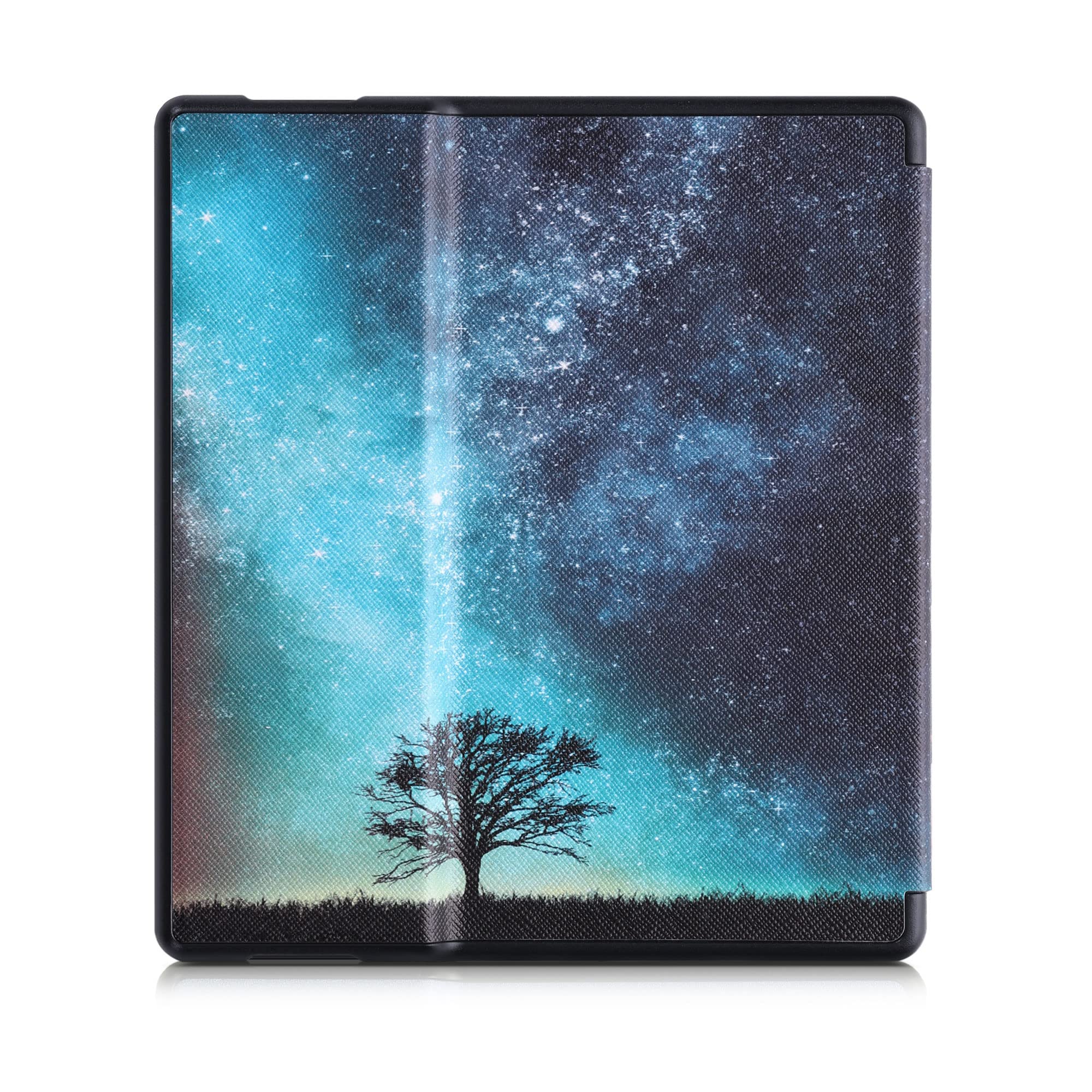 kwmobile Etui z Klapką Kompatybilne z Amazon Kindle Oasis 10. Generacji - Etui na czytnik e-booków - Galaxy Tree Meadow Niebieski Szary Czarny