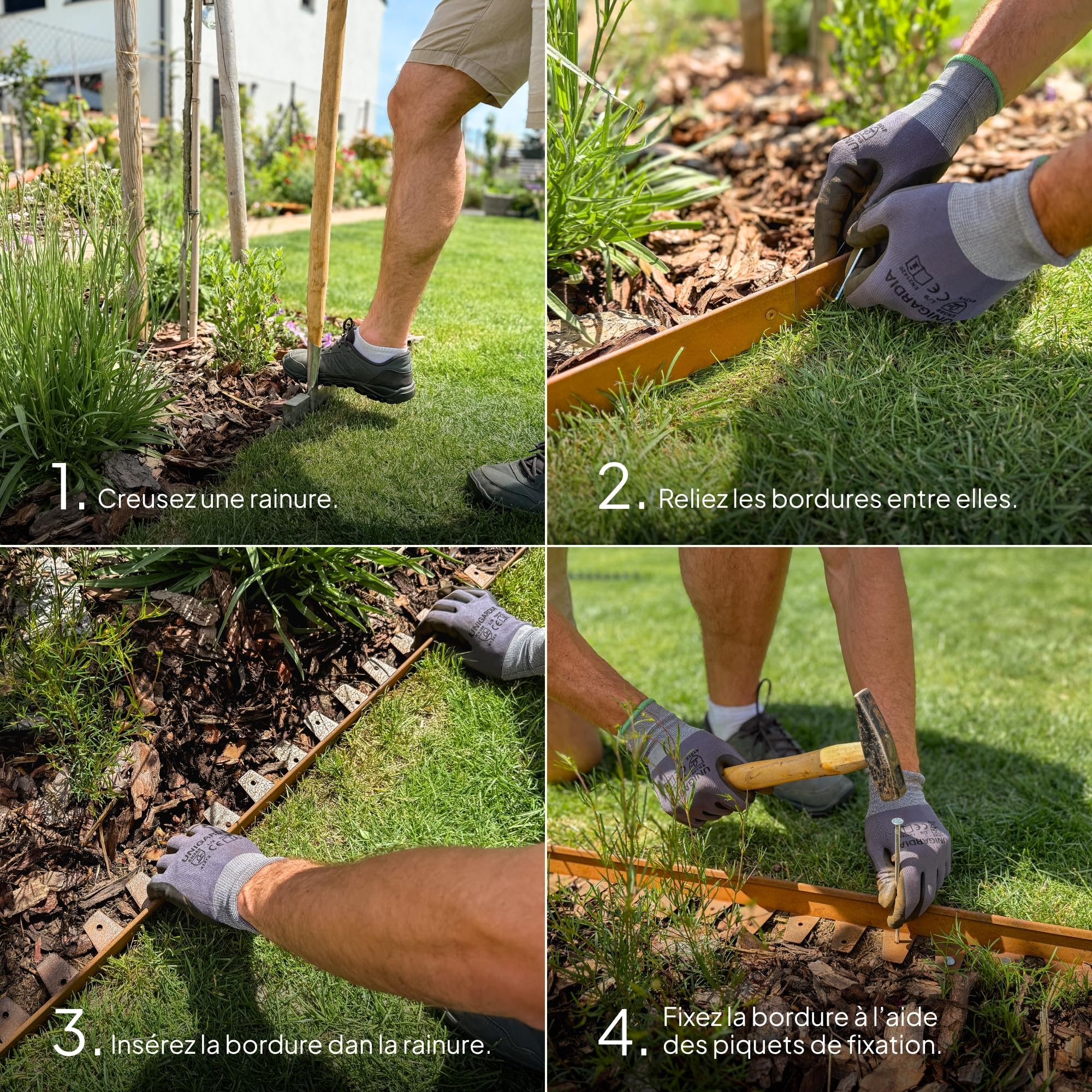 UNIGARDIA Bordure de Jardin en Acier Corten 5 m, Hauteur 5 cm, Rebord 5 mm | Bordure de Pelouse Flexible en Métal, Installation facile, Piquets d’ancrage inclus