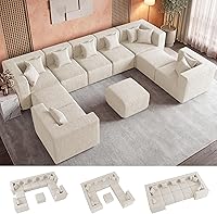 Vista 31 de Sofá Modular Seccional Nube para Sala de Estar - Juego de Sofás de Chenilla Convertible de 4 Plazas de 130'' con Otomana, Sofás de Compresión sin