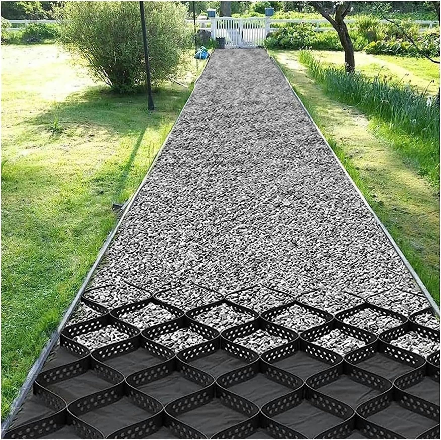Geogrid Driveway Ground Grid Stabilizer for Garden Pathways - 2 Inch HDPE Plastic Pavers Mud Control Retainer Geocell