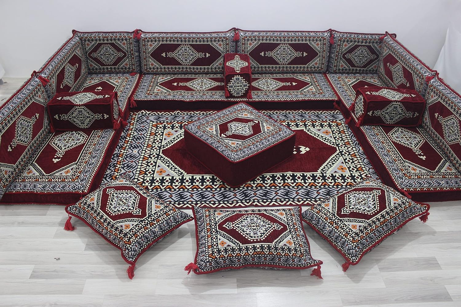 Traditional Arabic Floor Sofa, Arabic Majlis Jalsa, Ethnic Floor Couch, Moroccan Floor Cushions, Jordanian Iraqi Living Room, Garden Sofa (U Sofa Full Set)