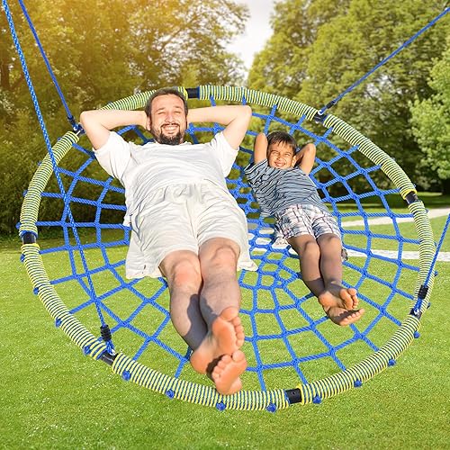 Miniatura 6 de Trekassy Columpio grande de tela de araña de 60 pulgadas para niños y adultos, columpio de red resistente para exteriores de 750 libras con marco de