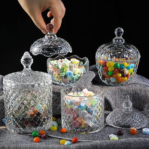 Miniatura 9 de INFTYLE Plato de cristal para dulces con tapa, 1 pieza de 20 onzas, tarro de cristal grande para caramelos, caja de joyería, plato Dappen, tarro de