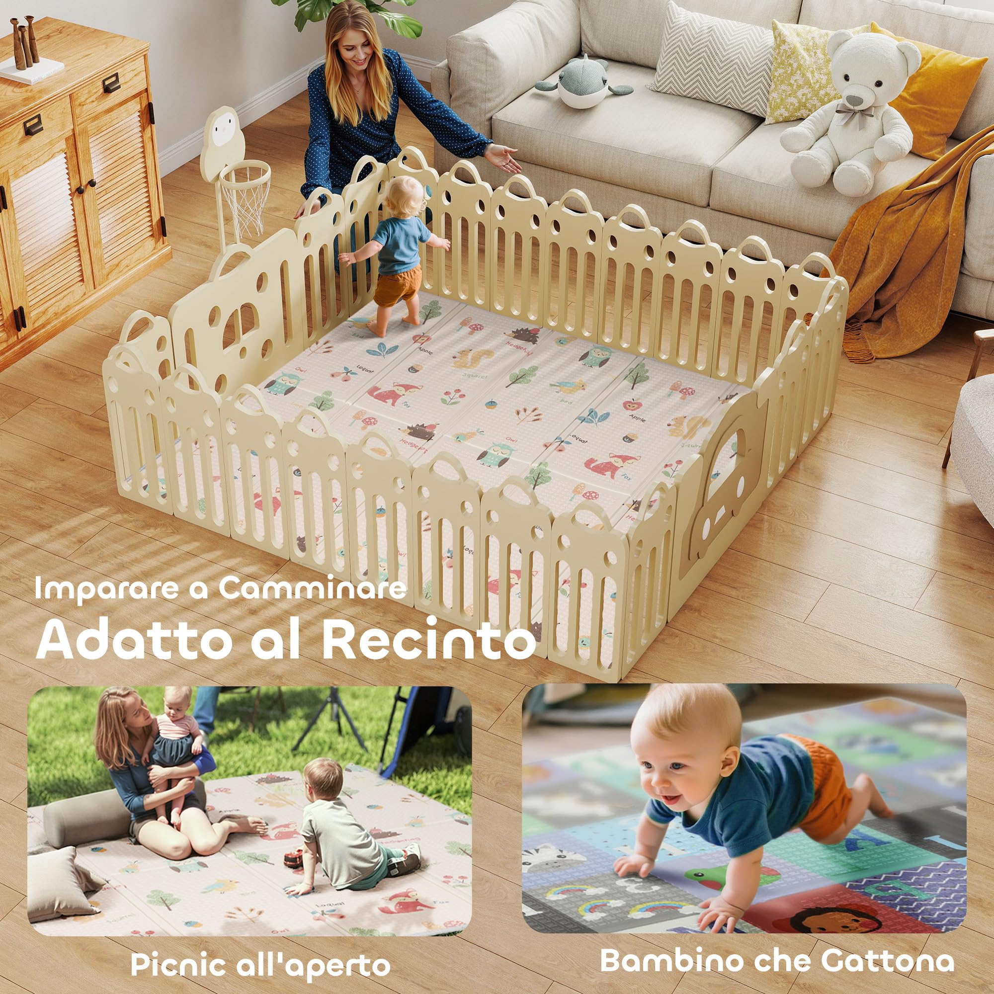 AIYAPLAY Tappeto per Bambini 0-3 Anni con Numeri e Lettere e Superficie Impermeabile, Tappeto Gattonamento in XPE e PE, 180x150x1 cm, Multicolore