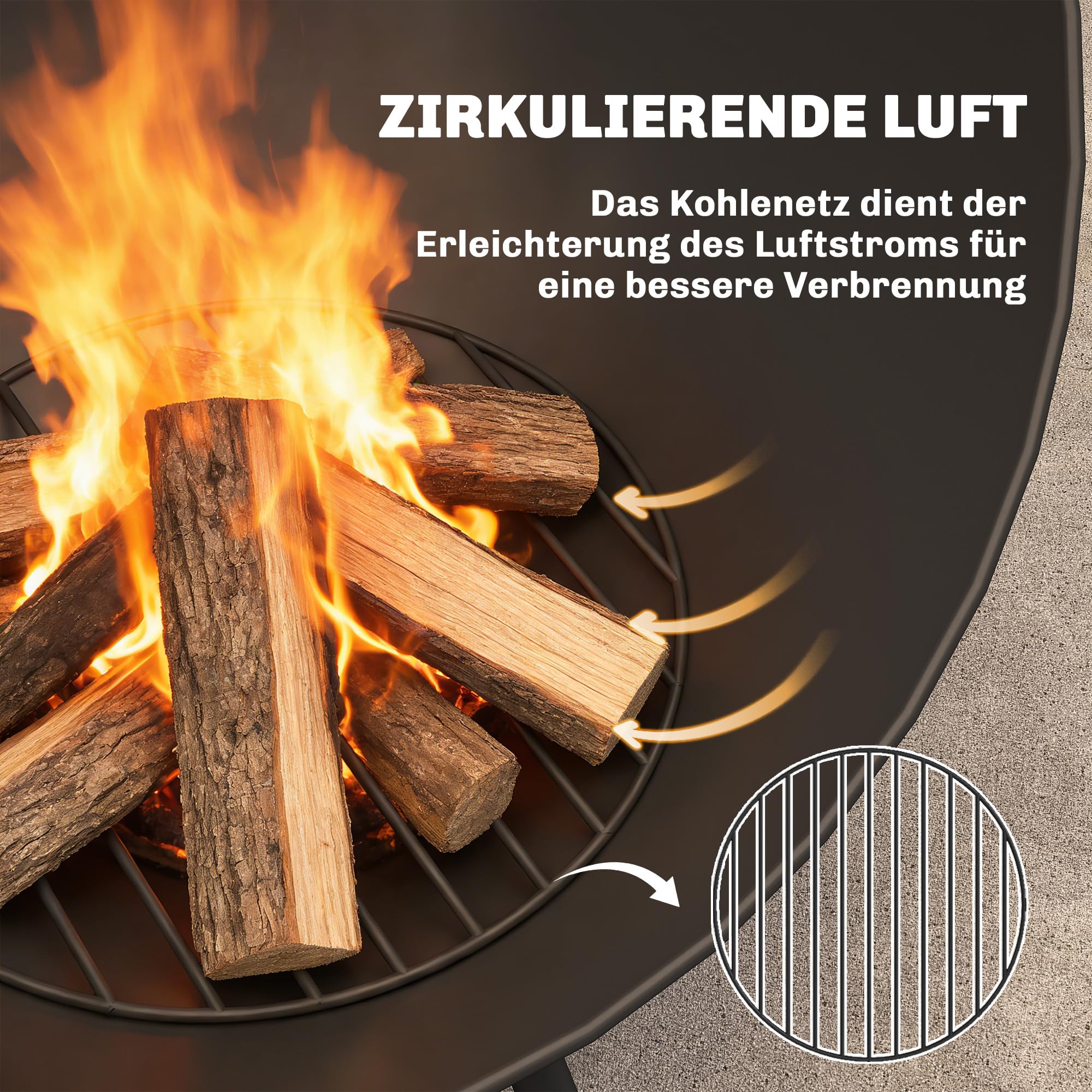 Outsunny Feuerschale 60 x 53 x 66cm Verstellbare Feuerstelle Schwarz | Schürhaken, Kohlegitter, Ständer, Feuerschalen Feuerkorb, für Garten Balkon Terrasse, Outdoor BBQ Camping