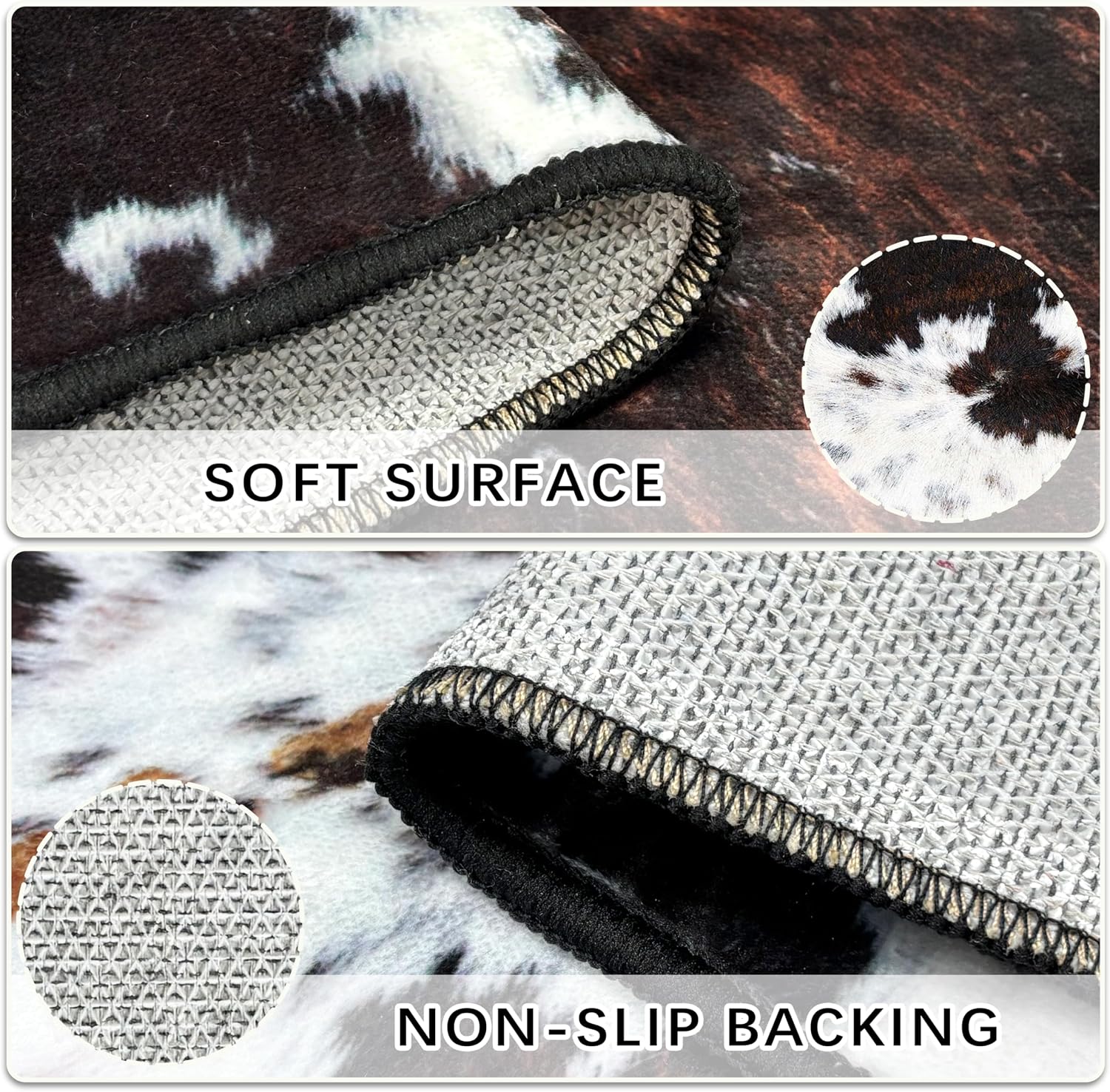 Western Cowhide Print Entryway Rug 2x3 Farmhouse Thin Door Mat Non Slip Washable Fur Area Rug Floor Mat for Entrance Indoor Outdoor