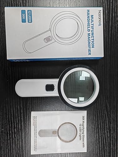 Miniatura 8 de Lupa con 12 luces LED, lente de vidrio doble 30X, lupa iluminada de mano, lupa de lectura con para personas mayores, leer, monedas, sellos, mapa,