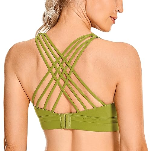 CRZ YOGA Women's Strappy Sports Bras Back Closure Medium Support Adjustable Wirefree Padded Yoga Bra Workout Tops