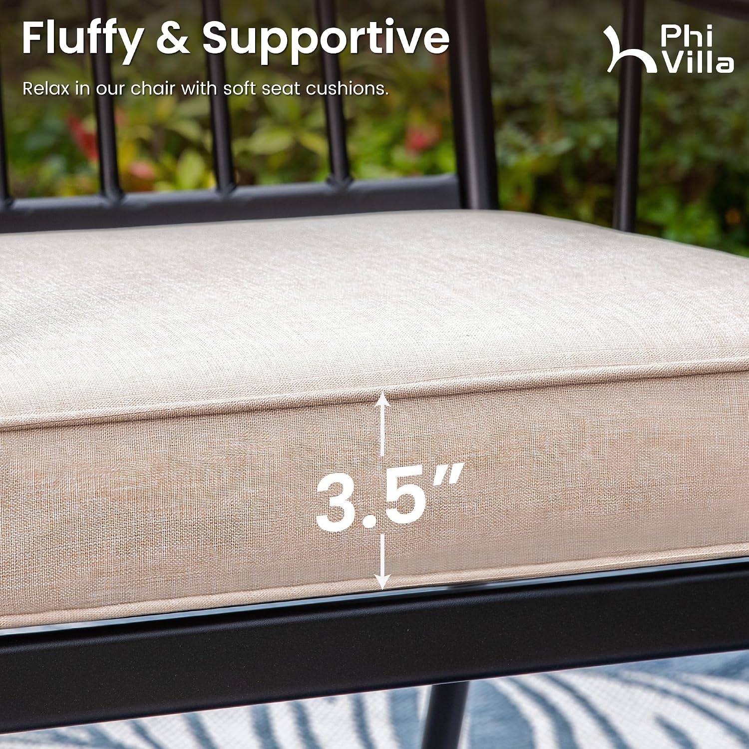 PHI VILLA 9 Pieces Outdoor Dining Set for 8, 57.5” Square Wrought Iron Dining Table & Heavy-Duty Steel Chairs with Cushions, Large Dining Furniture Set for Patio, Deck, Yard, Porch