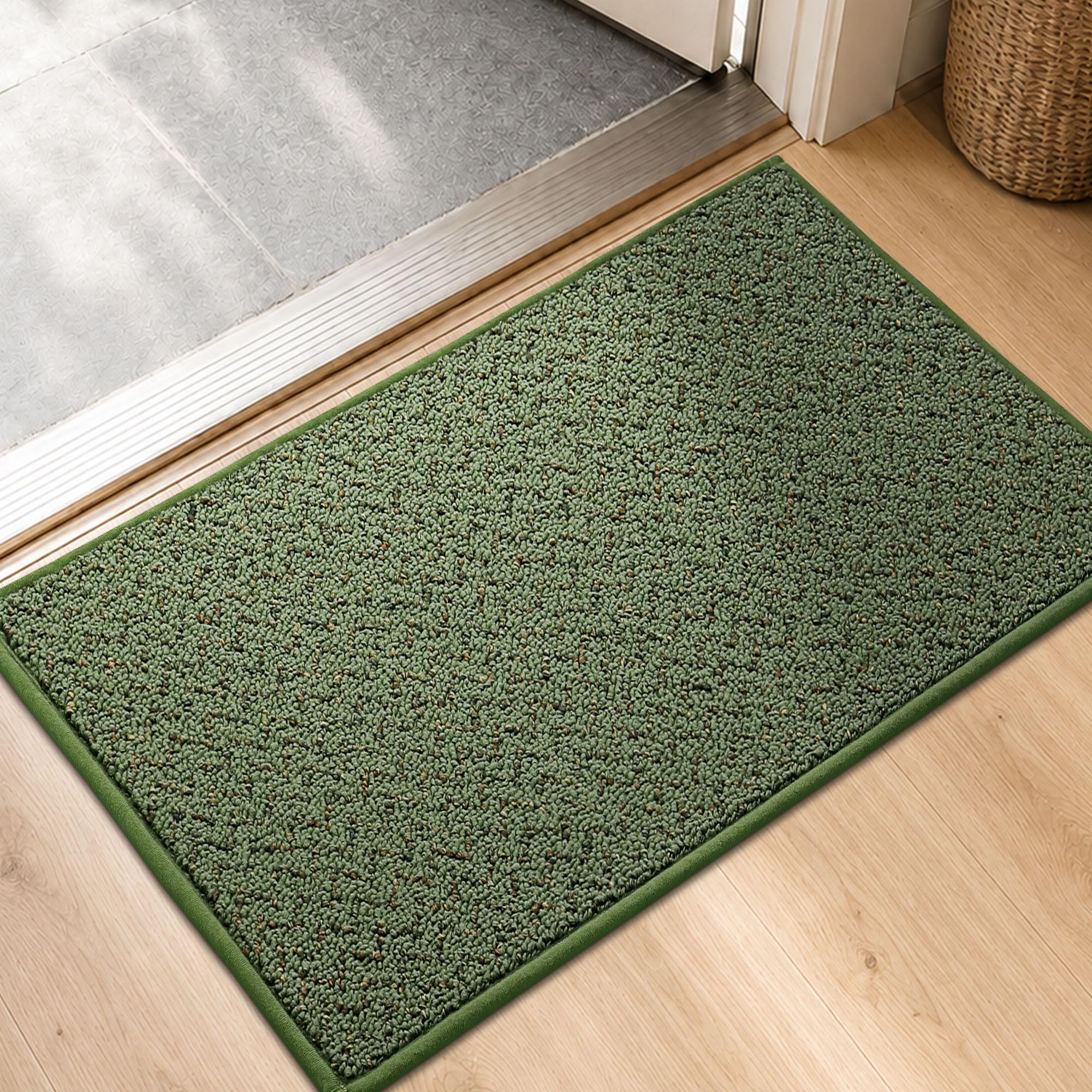 COSY HOMEER Indoor Doormat 43 x 76cm, Nonslip TPR Backing Indoor Floor Mat for Inside Door Entrance Entryway, Polypropylene Washable Back Door Mat Dirt Trapper Area Rugs,Olive Green โ image 1