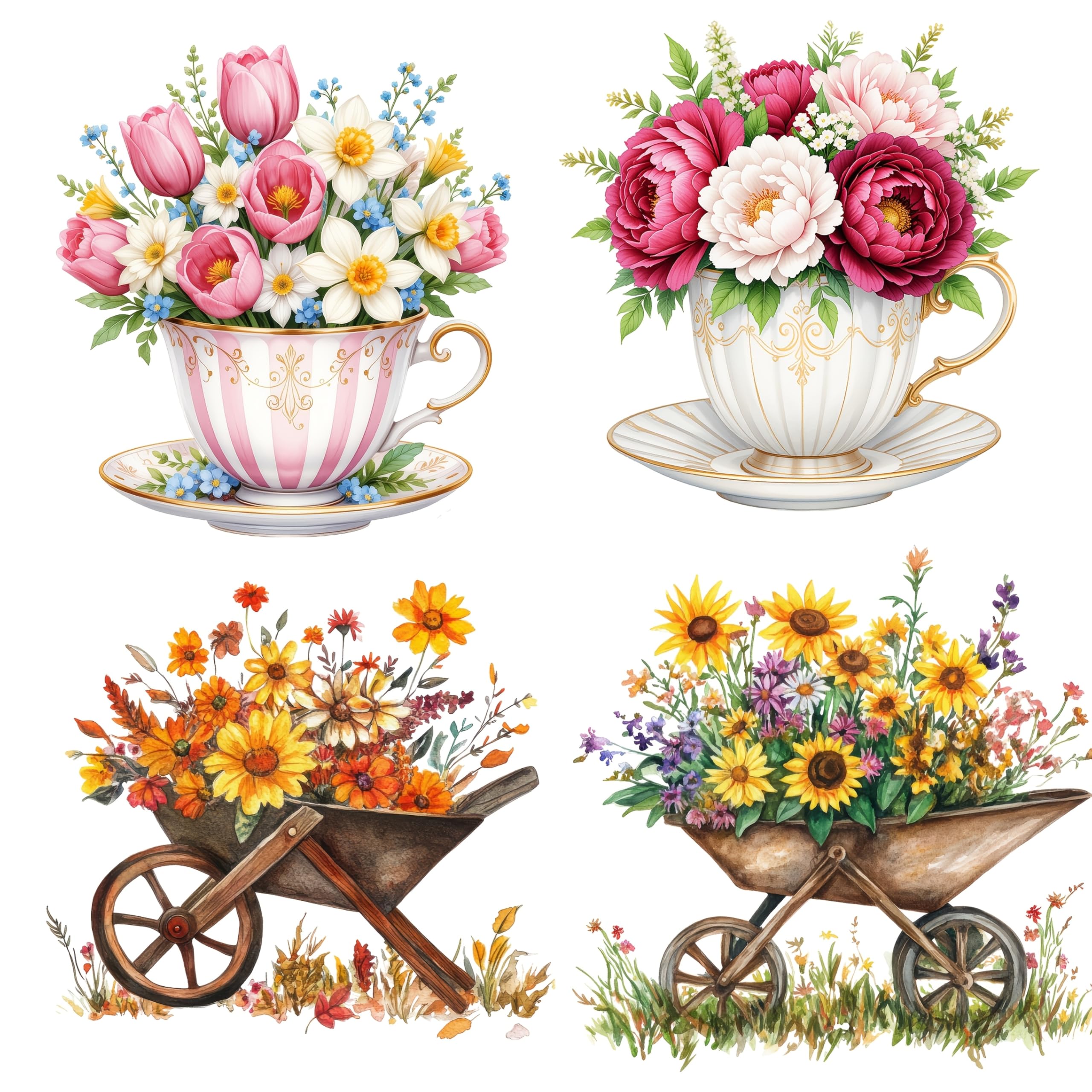 Set of 40 Vintage Stickers Featuring Flowers, Designed for